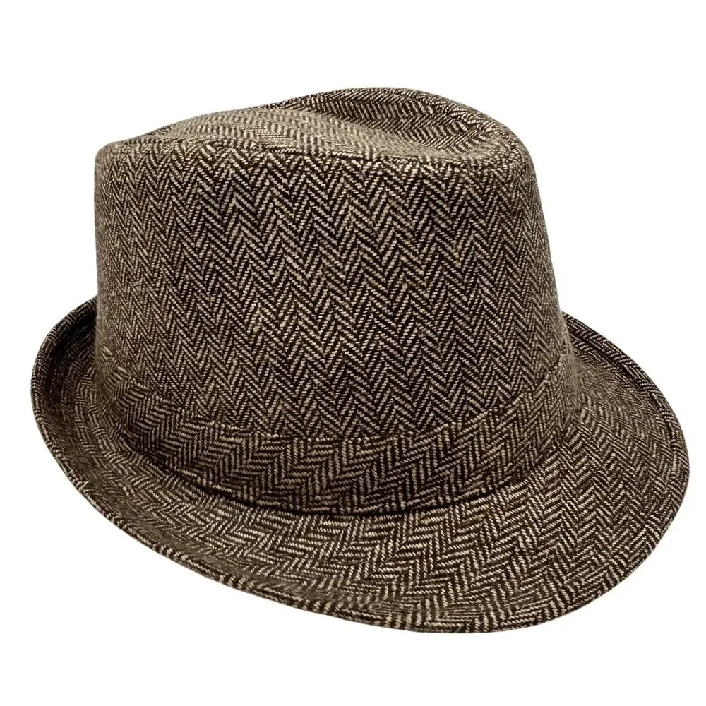 Isaac Shalom Vintage 90s Herringbone Fedora Hat Unisex One Size 23